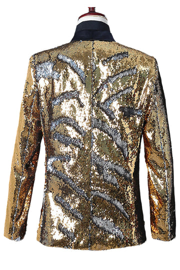 Blazer de bal pour homme à revers châle argenté et doré scintillant à paillettes